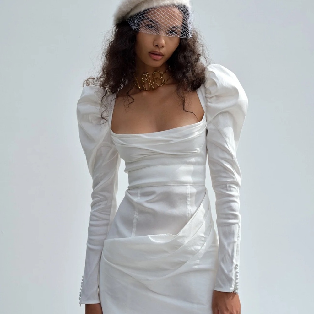 For Love And Lemons White Long Sleeve Dress